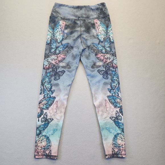 Evolution and Creation Butterfly Print Leggings Blue Geometric Yoga Pants Small - Picture 4 of 9